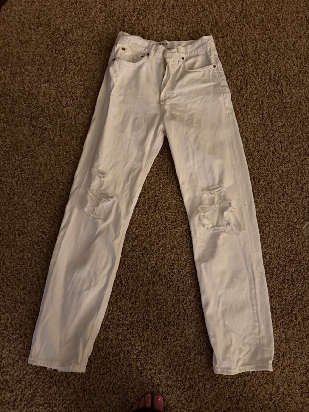 Agolde White Straight-Leg Distressed Jeans